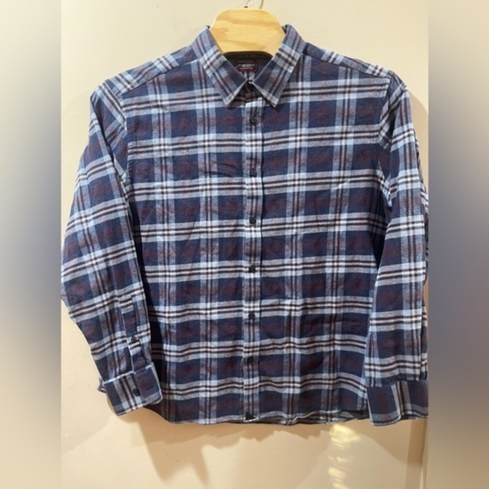 UNTUCKit Blue and White Plaid Flannel Button Down Cotton‎ Shirt Size 3XL